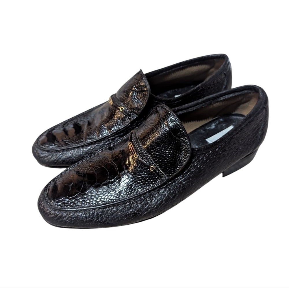 STEMAR Vintage Loafers Black Leather 10.5 Aligator Croc Made in Italy Old Money